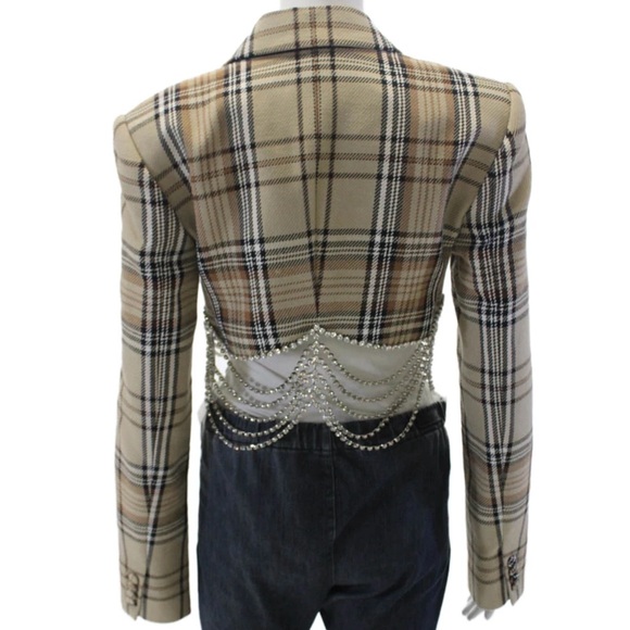 Area Cropped Crystal-embellished Plaid Denim Blazer Jacket ASO Taylor Swift - Picture 11 of 11